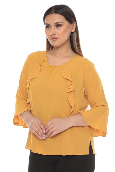 Selent Women's Round Neck Flounce Three-Quarter Sleeve Plus Size Blouse