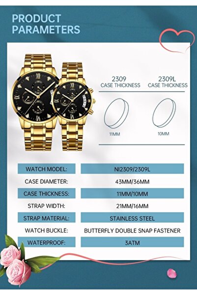 ÇENÇEN Çift Kol Saati Çelik Kordon Sevgili Saatleri