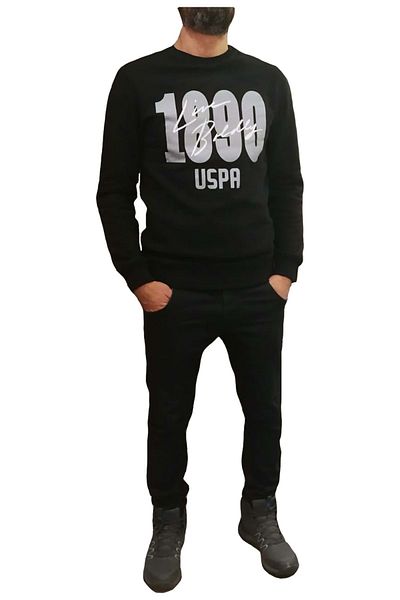 U.S. Polo Assn. U.S. Polo 1890 Printed Bsk. Collar Raised Sweat - Black - S