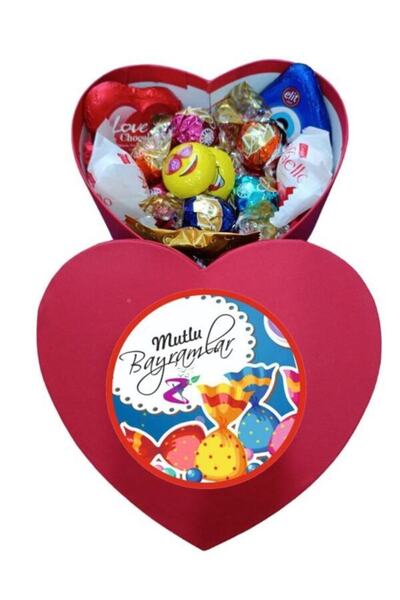 LADİJİTAL BASKI ÇÖZÜMLERİ Bayrama Özel Kırmızı Kalp Kutuda Çikolata Çeşitleri