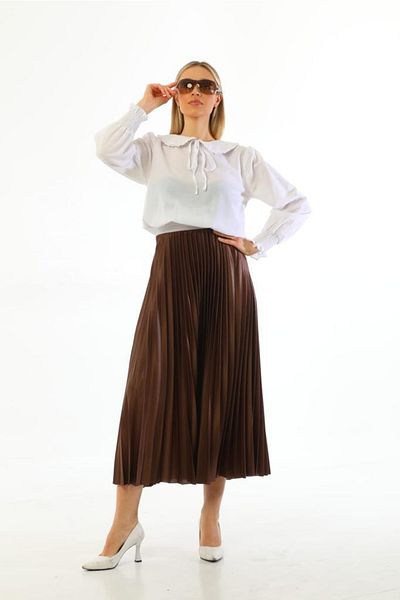 MODA GÜLAY Λεπτή δερμάτινη φούστα με πιέτες