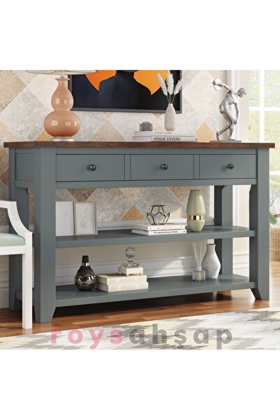 ROYS AHŞAP 140 Cm Antrasit Üstü Koyu Ceviz 3 Çekmeceli Masif Dresuar