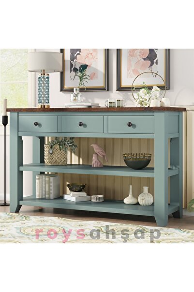 ROYS AHŞAP 140 Cm Su Yeşili Üstü Koyu Ceviz 3 Çekmeceli Masif Dresuar