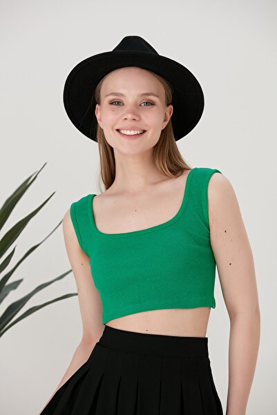 Cosy&Chic Bluză Crop Top cu bretele verzi de damă