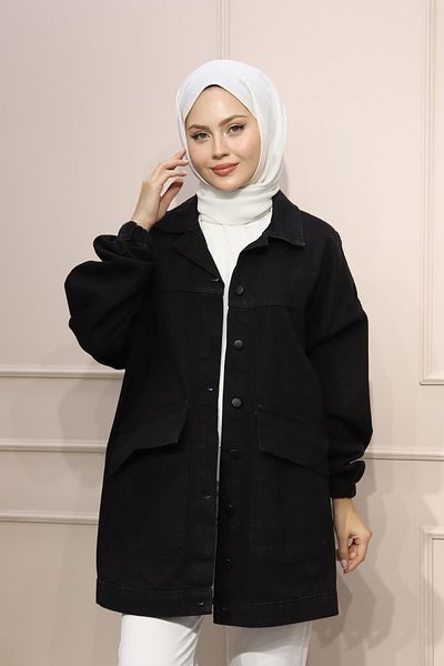 lurex moda Jachetă oversize din denim cu buzunare încrucișate
