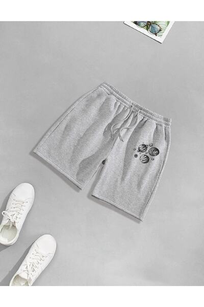 aynewmoda Pantaloni scurți unisex cu imprimeu Planets