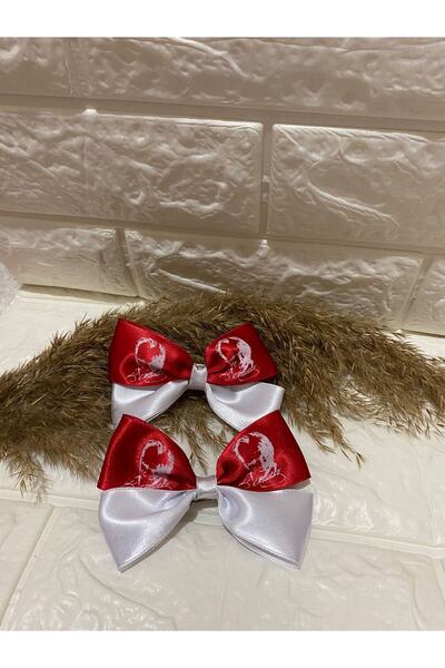 sema aksesuar 23 Απριλίου Special Ataturk Printed Red Ribbon Bow αγκράφα 2 τε...