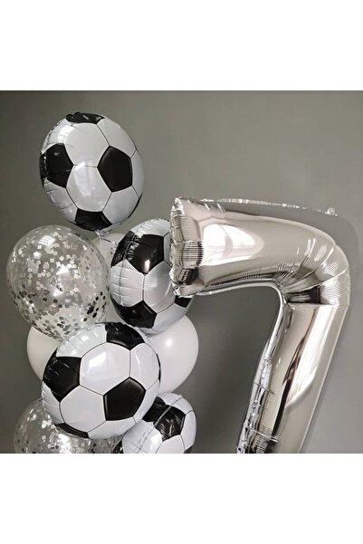 MFM مجموعة بالونات من رقائق كرة القدم بمروحة فضية للأطفال بعمر 7 سنوات