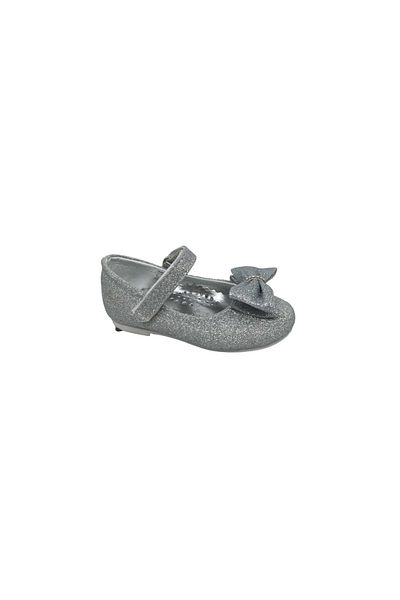 Zerhan 100 Baby Girl Gray Glittery Bow and Velcro Ballerinas