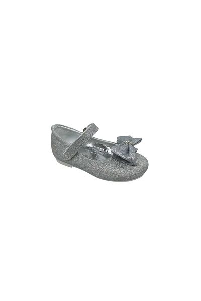 Zerhan 100 Baby Girl Gray Glittery Bow and Velcro Ballerinas