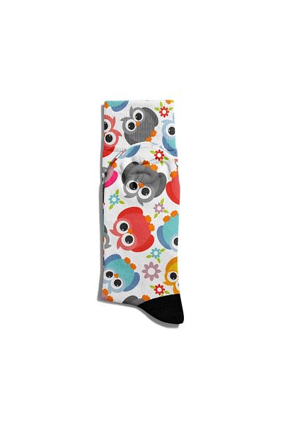 Eğlenceli Çoraplar Fun Socks Unisex Colorful Owls Printed Socks Ecsoket103
