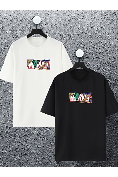 macklin Unisex Kadın Erkek Marvel Avengers Logo Karakter Baskılı Oversize T-s...