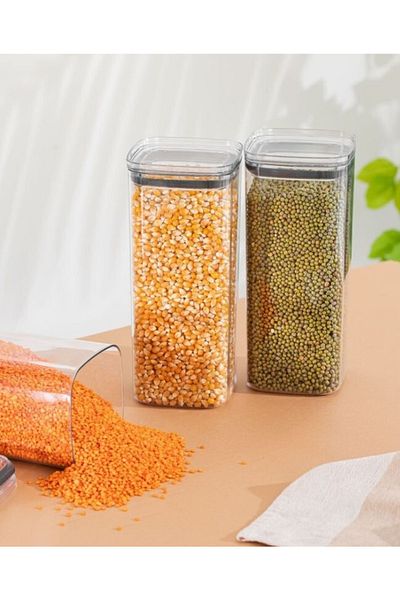 AKTURK HOME 3-Piece Sealed Food Storage Container with Airtight Lid - Transparent Flour Pulses Container 3x2100 ml