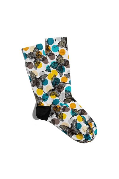 Eğlenceli Çoraplar Fun Socks Unisex Flower And Butterfly Printed Socks Ecsoket149