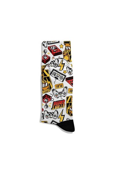 Eğlenceli Çoraplar Fun Socks Unisex Start Game Play Printed Socks Ecsoket313