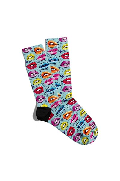 Eğlenceli Çoraplar Fun Socks Unisex Love Cute Lips Printed Socks Ecsoket084