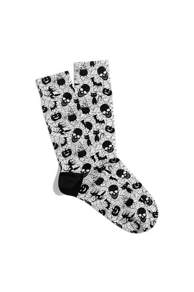 Eğlenceli Çoraplar Fun Socks Unisex Skull Black Skull Pattern Printed Socks Ecsoket504