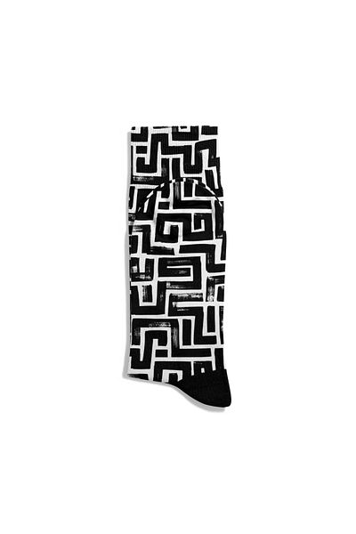 Eğlenceli Çoraplar Fun Socks Unisex Ethnic Black Square Geox Printed Socks Ecsoket455