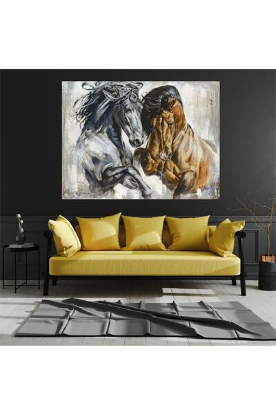 HDART Soyut Modern Kahverengi Yeleli Beyaz At Duvar Kanvas Tablosu Tablo Tabl...