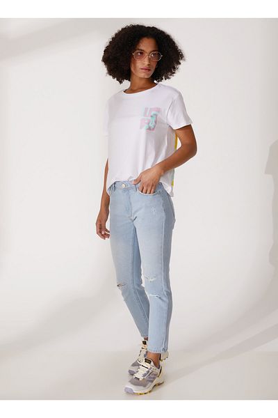 U.S. Polo Assn. Tricou alb cu gât cu imprimeu pentru damă Ghetto