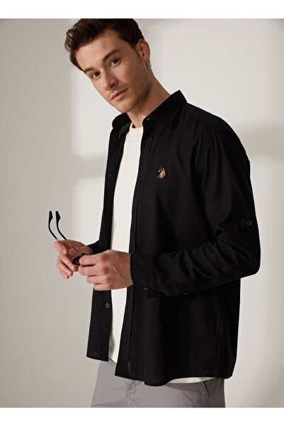U.S. Polo Assn. Comfort Fit Düğmeli Yaka Siyah Erkek Gömlek Enzo23y