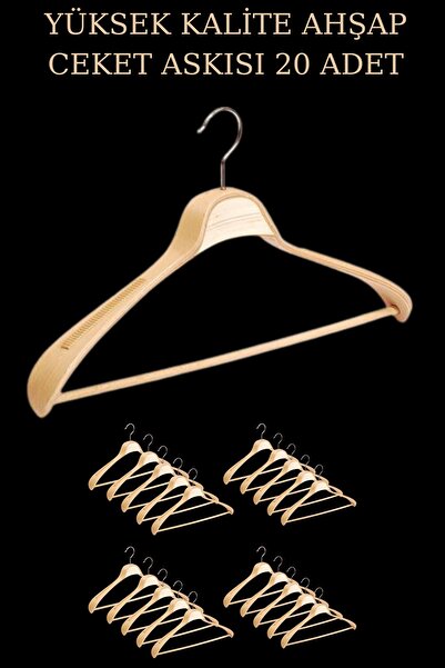 Manken İstanbul 20 Adet Yüksek Kalite 48 Cm Ahşap Askı Ceket Askısı Takım Elb...