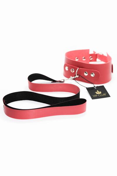 Vip Club Kelepçeli  Kırbaçlı  Tasmalı Kedi Maskeli 7'li  Fantezi Set Kırmızı