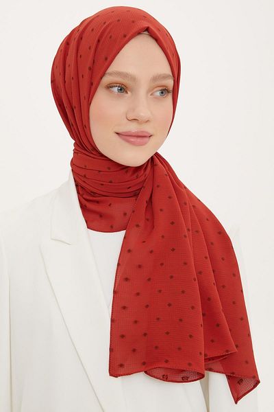 Armine Polka Dot Pattern Flush Shawl Red (Breathable Fabric)