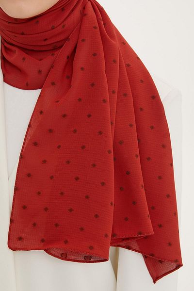Armine Polka Dot Pattern Flush Shawl Red (Breathable Fabric)