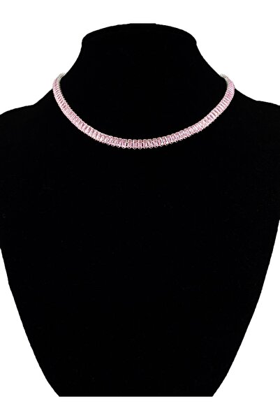 MOSSMOUR Kadın Pembe Zirkon Baget Taşlı Gümüş Su Yolu Kolye