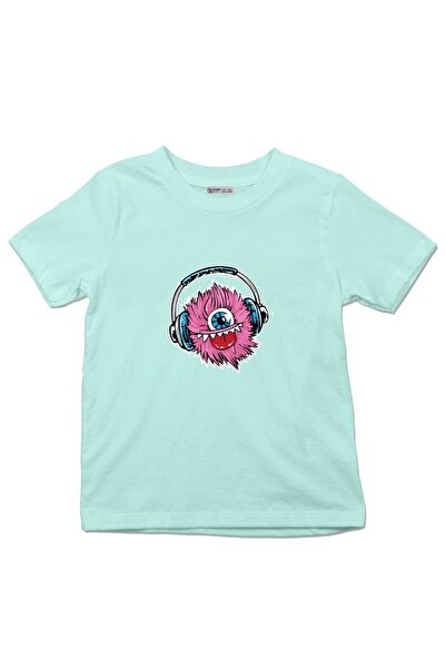 GreenMint تي شيرت للأطفال؟?الوحش الاستماع إلى الموسيقى مع سماعات الرأس؟_oe1934