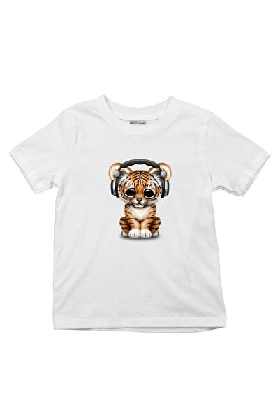 GreenMint تي شيرت للأطفال لطيف النمر شبل DJ يرتدي سماعات_ks1121