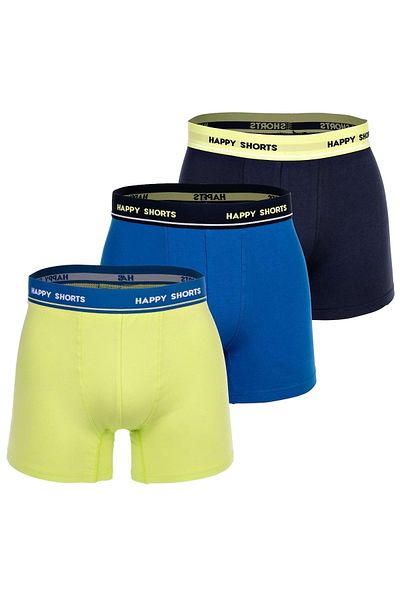 Happy Shorts Herren Boxershorts, 3er Pack - Retro Jersey, Logobund