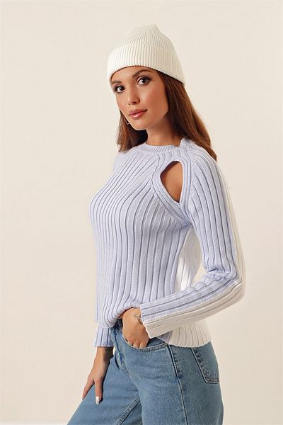 AQE FASHION Pulover de culoare dublă cu detaliu pe umeri