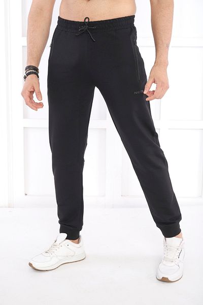 NEED LİFE Men's Black Pockets Zippered Slim Fit Sweatpants