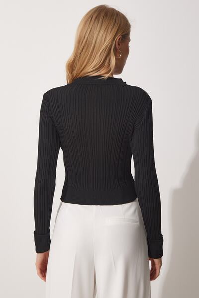 Happiness İstanbul Dámský černý stylový pletený svetr na knoflíky YY00141