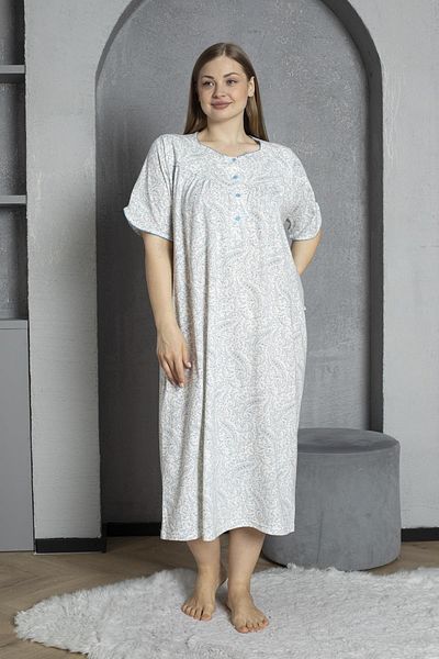 SEBOTEKS Cămașă de noapte pentru mamă, cu guler cu nasturi, mânecă scurtă, 100% bumbac, bumbac pieptănat, mărime mare 832