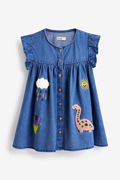 Pink Hippo Kids Kız Çocuk Süzene Punch Nakış Işlemeli Kot Elbise