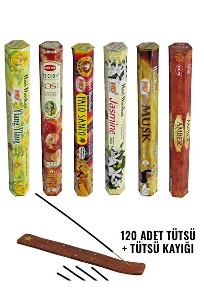 Genel Markalar 120 Çubuk Tütsü 6 Paket + Tütsü Kayığı, 6 Farklı Aroma Keyfi