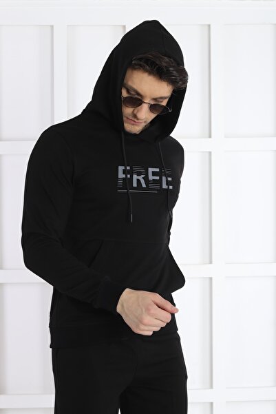 NEED LİFE Erkek Siyah Günlük Free Logolu Sweat Eşofman Takımı