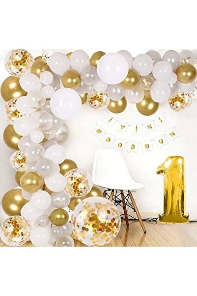 DÜVENCİ TİCARET çıtıpitıstore مجموعة سلسلة بالونات من الذهب الأبيض عمرها عام ...