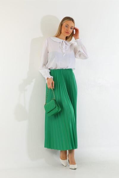 MODA GÜLAY Slim Pleated Leather Skirt