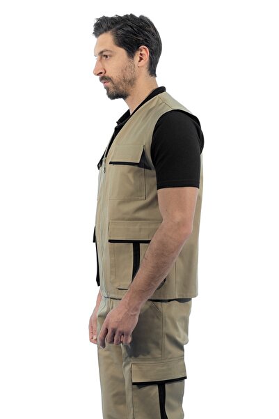 Şensel Бежево-чорний жилет -118e3557 Чотири кишені, сезонний