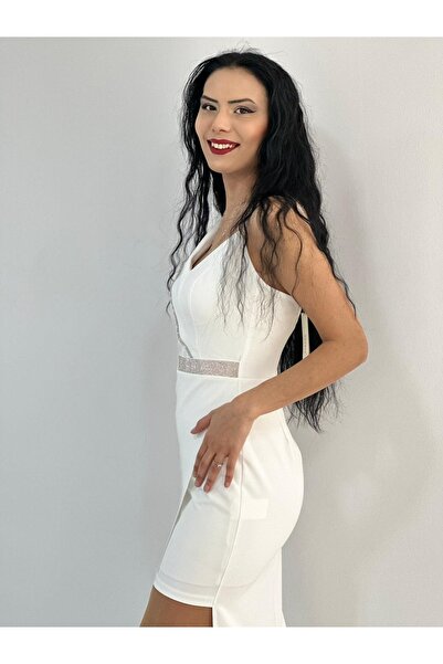 Dans Taş Işlemeli Derin Yırtmaç Ve Omuz Detaylı Abiye Mezuniyet Nikah Elbisesi