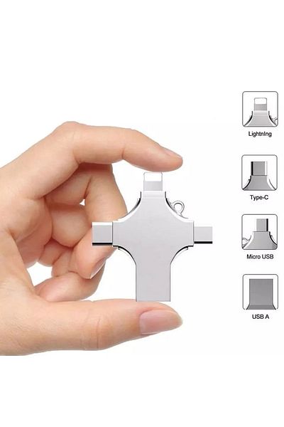 Gülay AVM Otg Flash Memory 4 in 1 USB Type-C Ios Lightning All in One USB 3.0 32Gb
