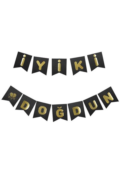 Big Party Χάρτινο γράμματα με γκλίτερ μαύρο με χρυσό Καλή ημέρα γενεθλίων