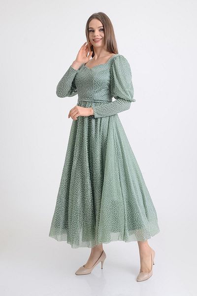SpringStore Rochie de seara cu maneca cu balon verde