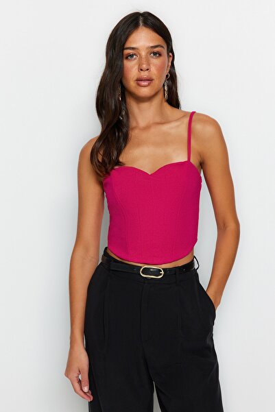 Trendyol Collection Fukszia állítható pántos Crop Kötött melltartó - TWOSS23BS00036