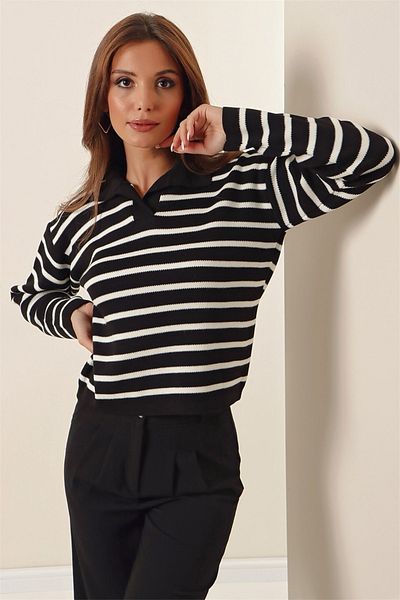 AQE FASHION Pulover cu dungi cu gât polo