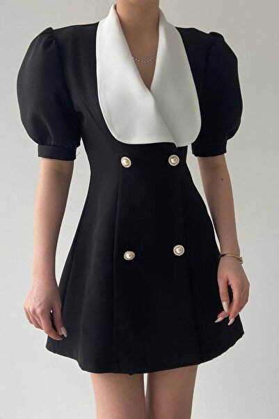 Secret Passion Lingerie Γυναικείο βαμβακερό ύφασμα με φαρδύ γιακά κοντομάνικο μαύρο βραδινό φόρεμα 154